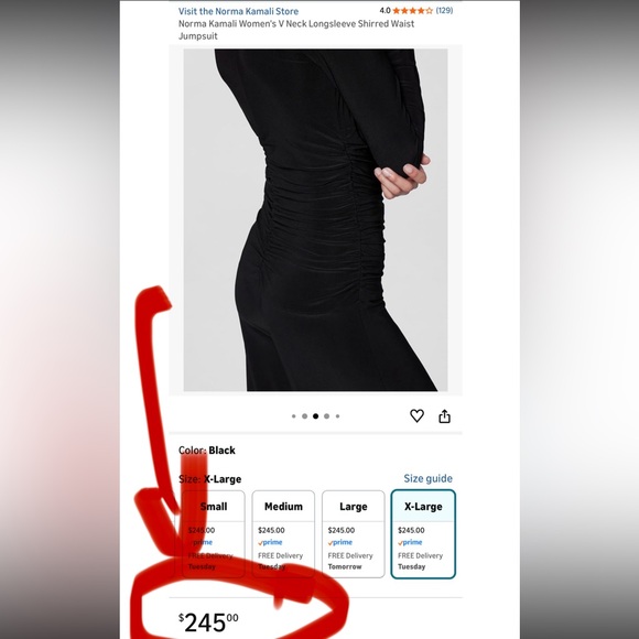 Norma Kamali Women's V Neck Longsleeve Shirred Waist Jumpsuit - Picture 2 of 16